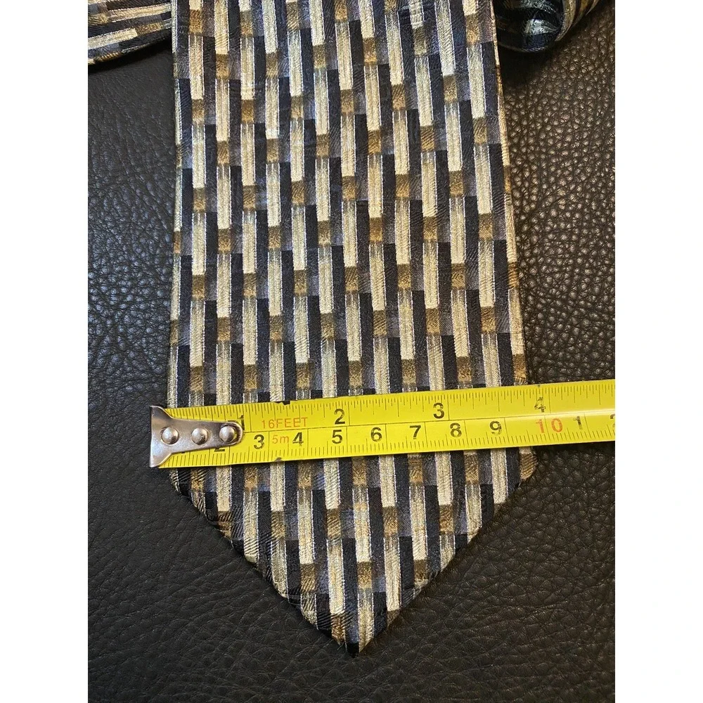 Bardelli Roma Mens Necktie Black Tan Geometric 100% Silk Made In Italy Classic